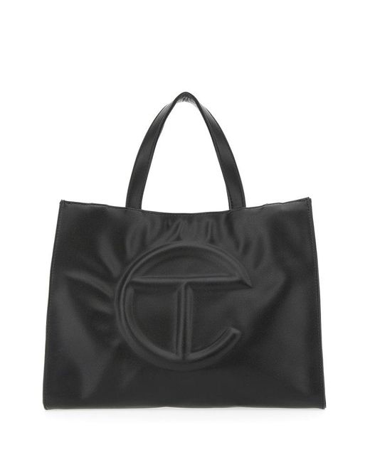 Telfar Black Logo Embossed Medium Tote Bag