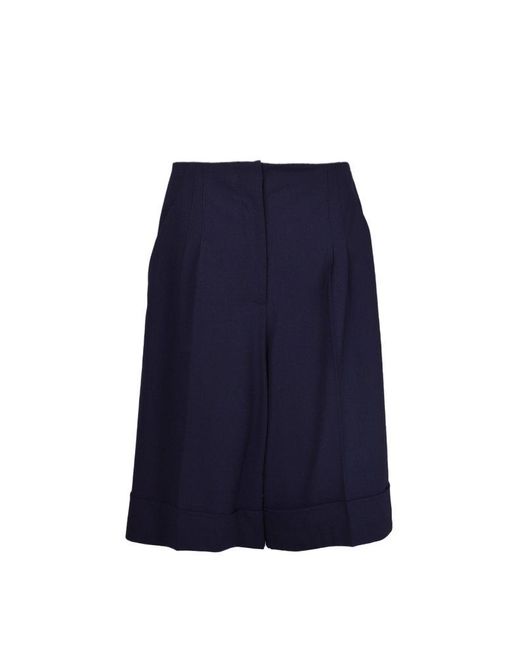 MSGM Blue High-waist Flared Pleated Shorts