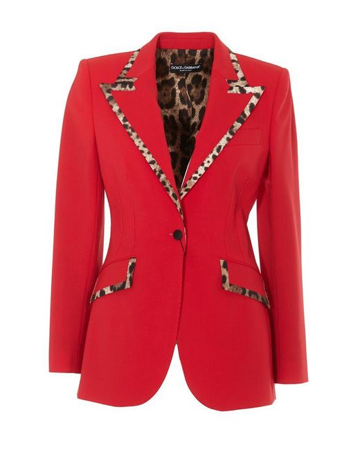 Dolce & Gabbana Red Leopard Trim Blazer