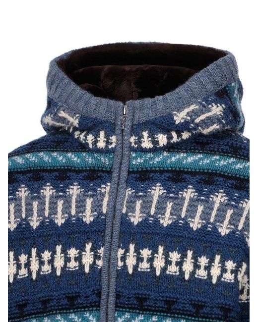 Loro Piana Blue Zip-up Knitted Hoodie for men