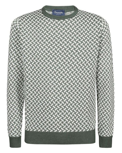 Drumohr Gray Patterned Crew Neck Sweater for men