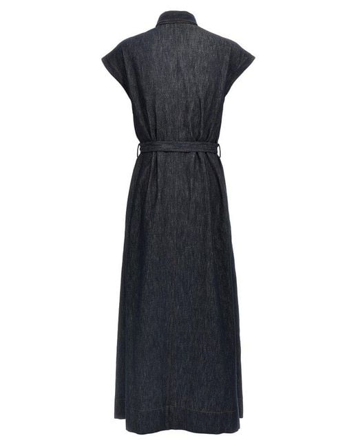 Brunello Cucinelli Blue Belted Denim Dress