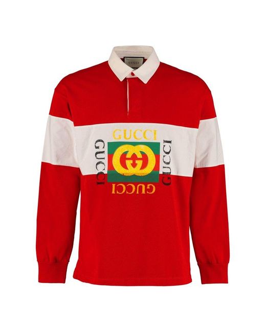 Gucci Red Logo Rugby Polo Shirt for men