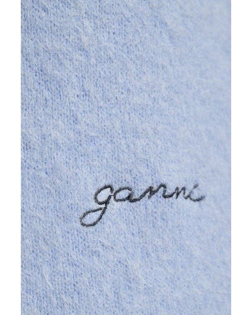 Ganni Blue Sweater With Logo,