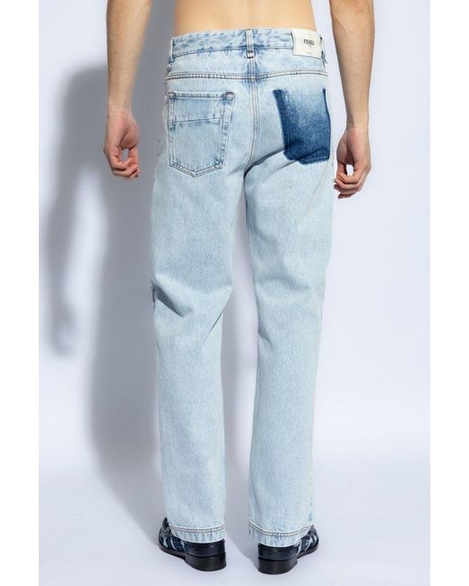 Fendi Blue Straight-leg Jeans, for men