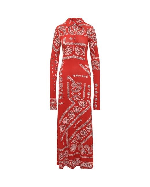 Palm Angels Red Bandana Print Maxi Dress