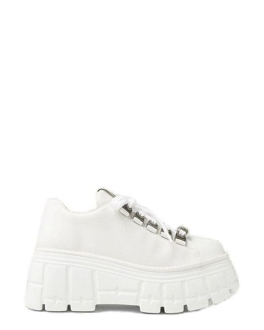 Miu Miu Lace Up Platform Shoes in White | Lyst