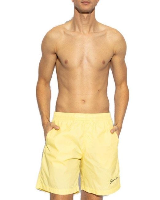 Givenchy Yellow Logo Embroidered Elastic-Waist Swim Shorts for men