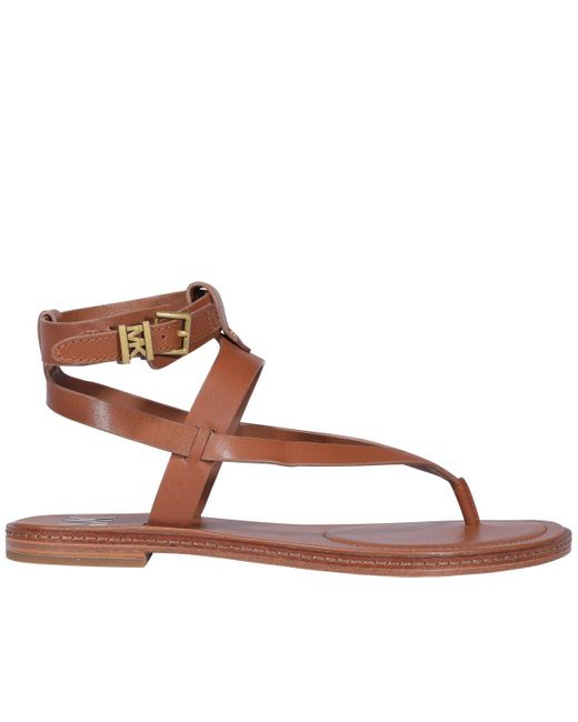 MICHAEL Michael Kors Leather Pearson Thong Sandals in Brown - Lyst