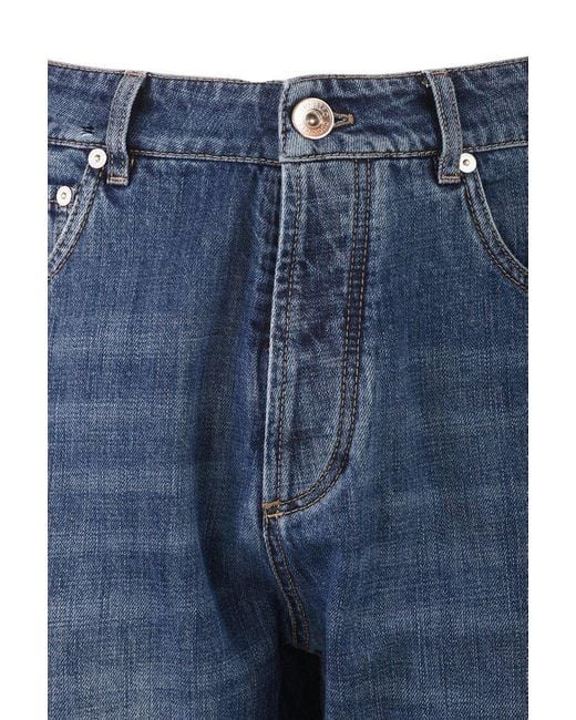 Brunello Cucinelli Blue Logo-patch Straight-leg Jeans for men