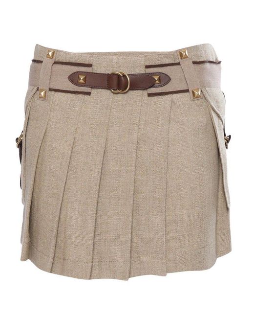 Alberta Ferretti Natural Pleated Linen Skirt