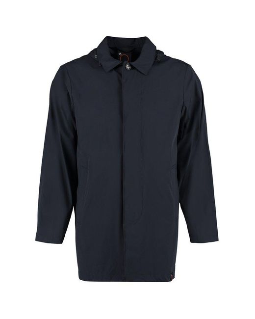 Aspesi Blue Hooded Techno Fabric Raincoat for men