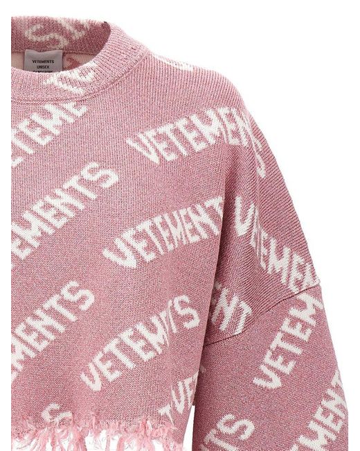 Vetements Pink 'Iconic Lurex Monogram' Crop Sweater