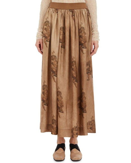 Uma Wang Brown Printed Pleat Gillian Skirt