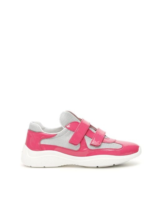 Prada Pink Velcro Strap Contrasting Panelled Sneakers