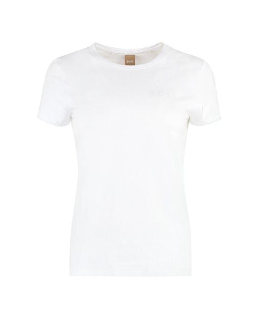 Boss White Crewneck Short-sleeved T-shirt