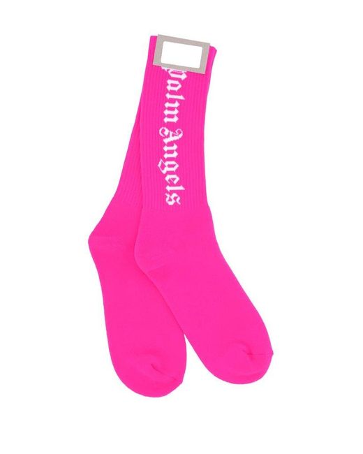 Palm Angels Pink Logo Intarsia-knit Socks