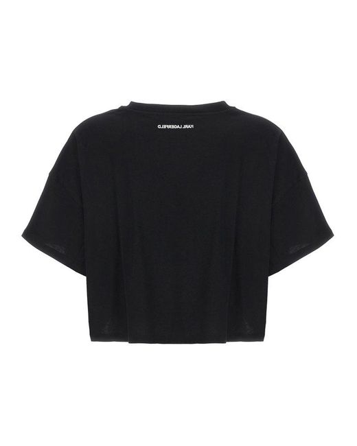 Karl Lagerfeld Black Varsity Cropped T-shirt