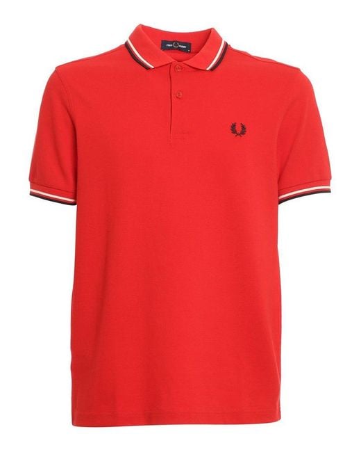 Fred Perry Red Twin Tipped Short-sleeved Polo Shirt for men