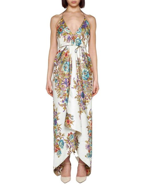 Etro Metallic Floral Print Silk Long Dress