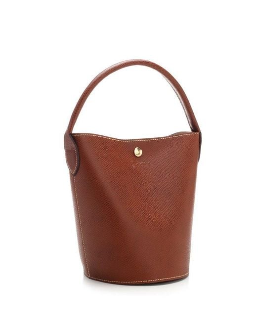 Longchamp Brown Épure Logo Embossed Small Bucket Bag