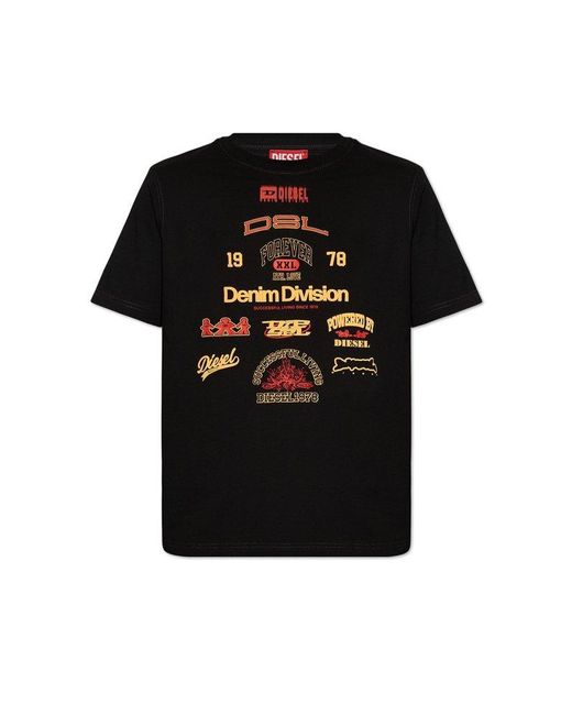 DIESEL Black 't-just-n14' T-shirt With Print, for men