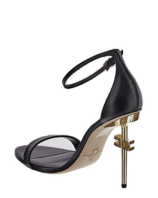 Elisabetta Franchi Black Logo Detailed Heeled Sandals