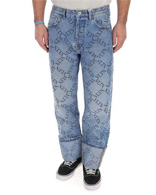 Valentino Garavani Blue Vltn Grid Jeans for men