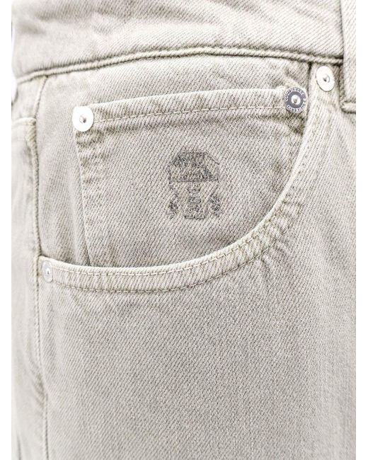 Brunello Cucinelli Gray Logo Patch Straight Leg Jeans for men