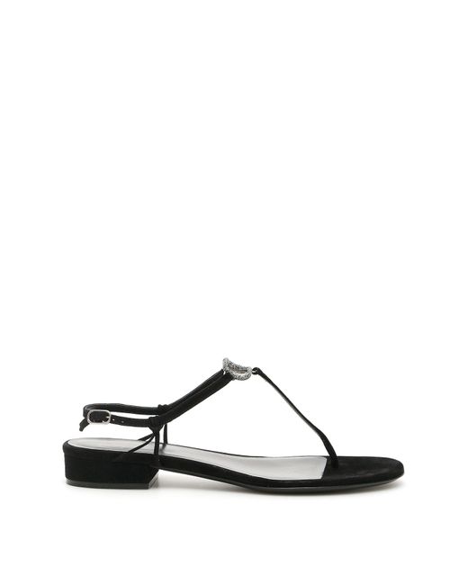 Valentino Garavani Suede Vlogo Crystal Thong Flat Sandals in Black - Lyst
