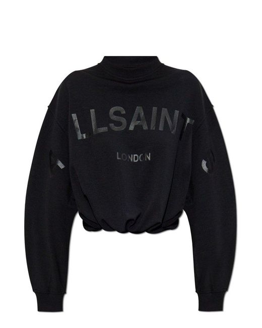 AllSaints Blue Logo Print Relaxed Sweater