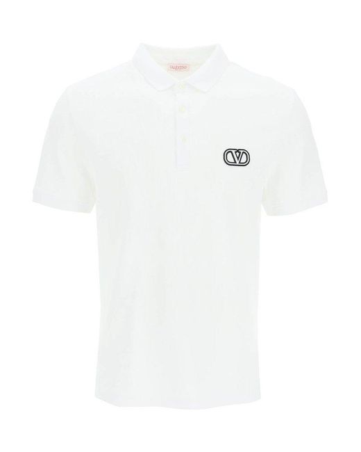 Valentino White Vlogo Signature Straight Hem Polo Shirt for men