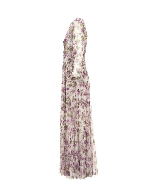 Philosophy Di Lorenzo Serafini White Floral Printed Long-sleeved Midi Dress
