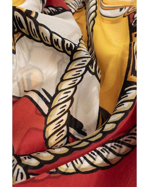 Moschino Red Printed Silk Scarf,