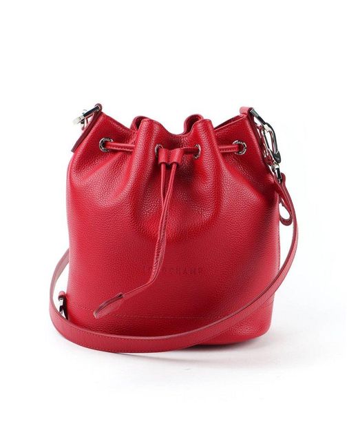 Longchamp Red Le Foulonné Small Bucket Bag