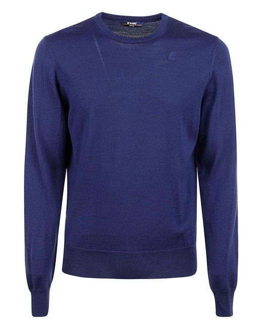 K-Way Blue Long-sleeved Crewneck Knitted Jumper for men