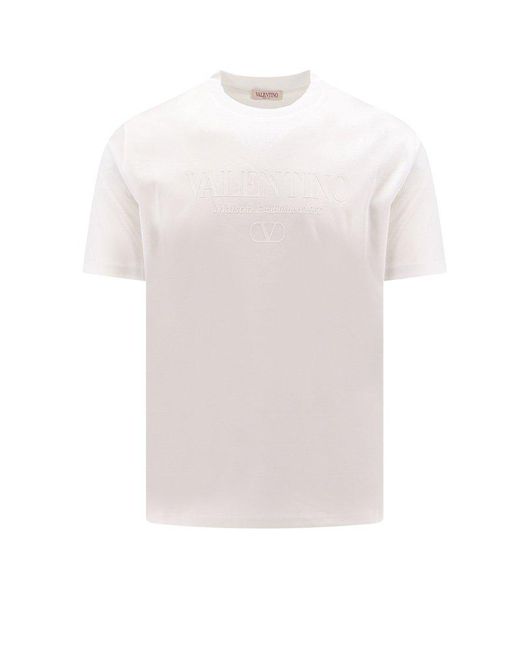 Valentino White Crewneck Straight Hem T-shirt for men