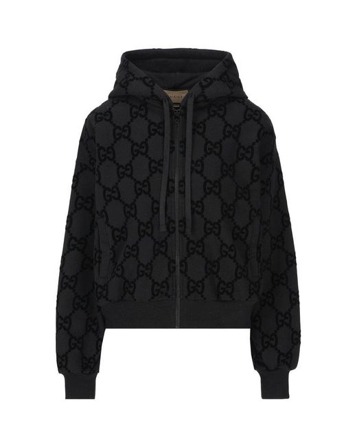 Gucci GG Monogrammed Zip-up Jacket in Black | Lyst