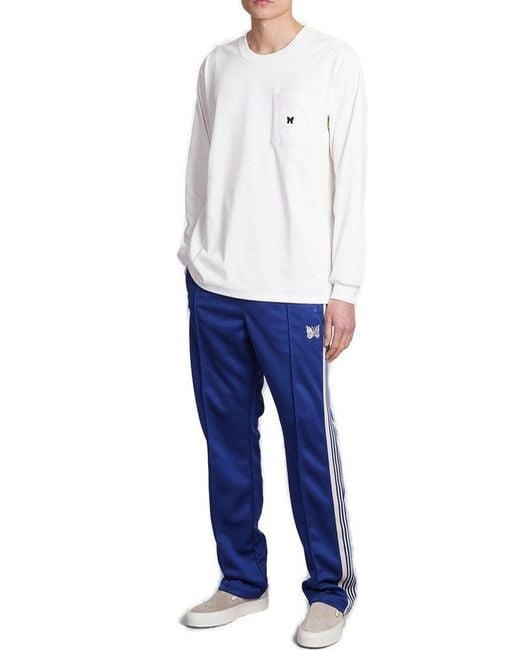 Needles Blue Logo Embroidered Side Band Joggers for men