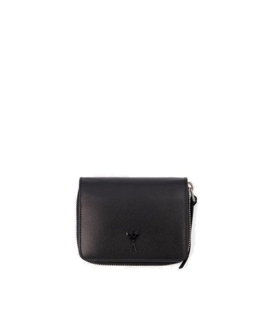 AMI Black Paris De Coeur Bi-fold Zipped Wallet
