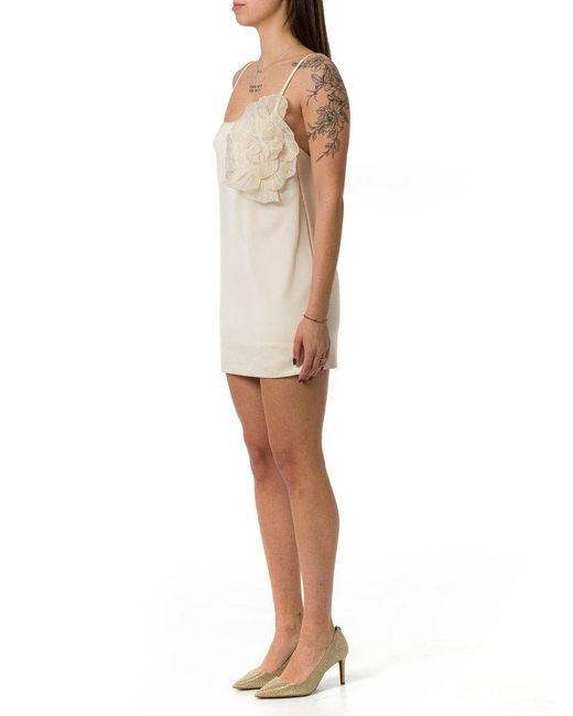 Elisabetta Franchi Natural Embroidered Flower Duchesse Dress