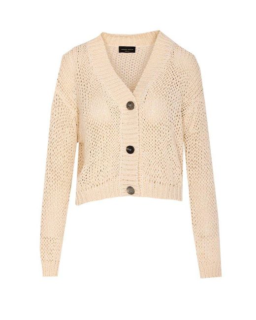 Roberto Collina Natural V-Neck Knitted Cardigan