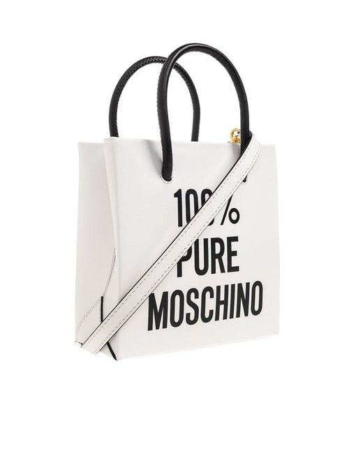 Moschino White Slogan-printed Top Handle Bag