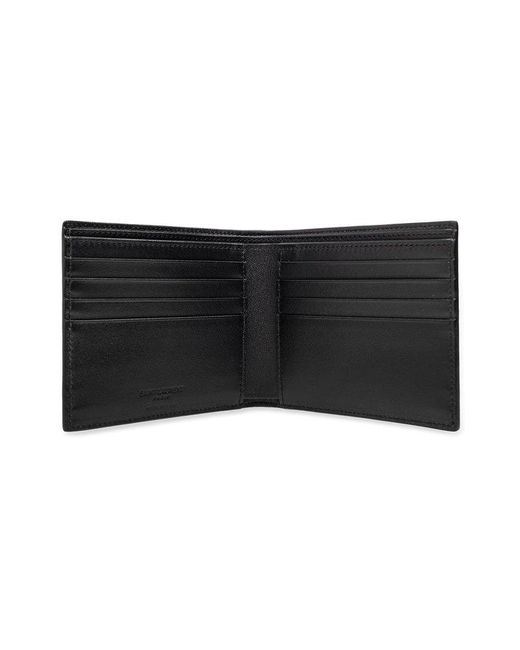 Saint Laurent Black Leather Wallet With Animal Motif for men