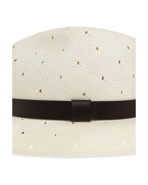 Giorgio Armani White Perforated Fedora Hat for men