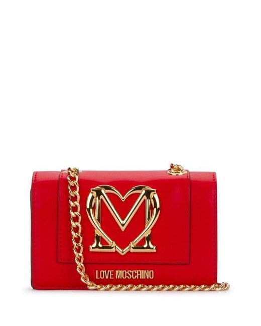 Love Moschino Red Logo-plaque Chain-link Crossbody Bag