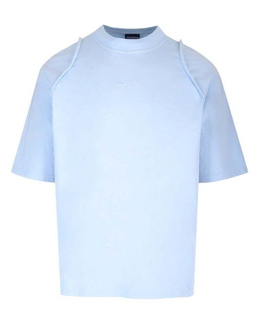Jacquemus Blue Logo Embroidered Crewneck T-Shirt for men