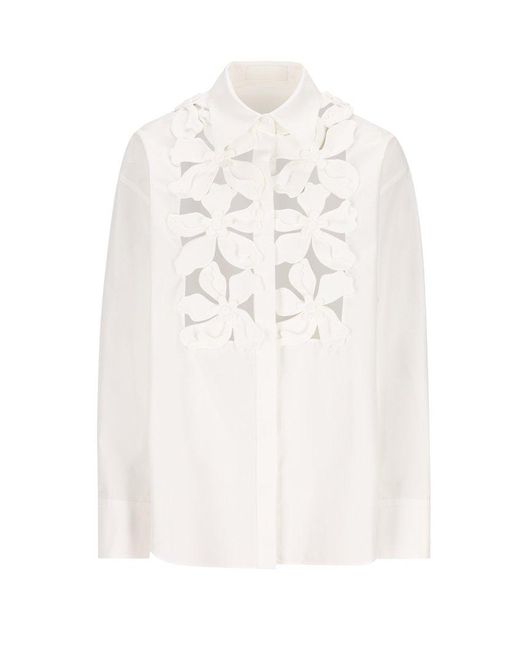 Valentino White Floral Cut-out Long-sleeved Shirt