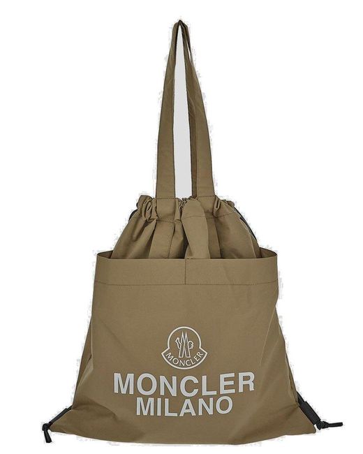 Moncler Green Logo Printed Drawstring Tote Bag