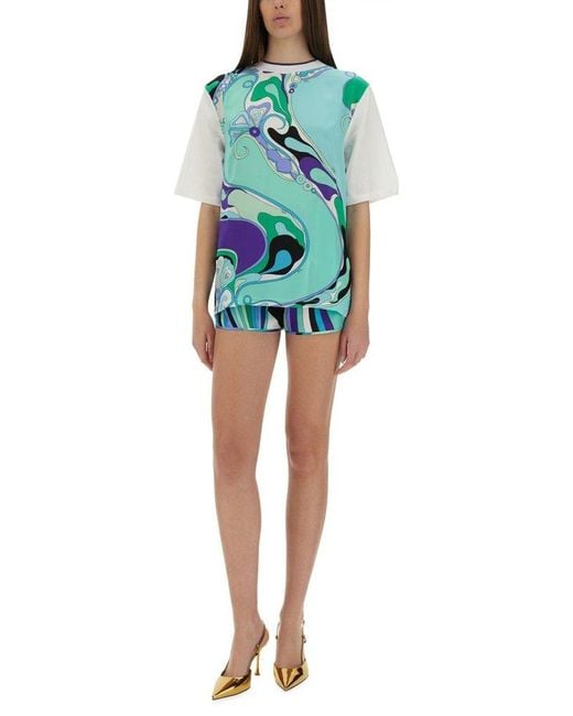 Emilio Pucci Blue Abstract Print Cotton T-Shirt